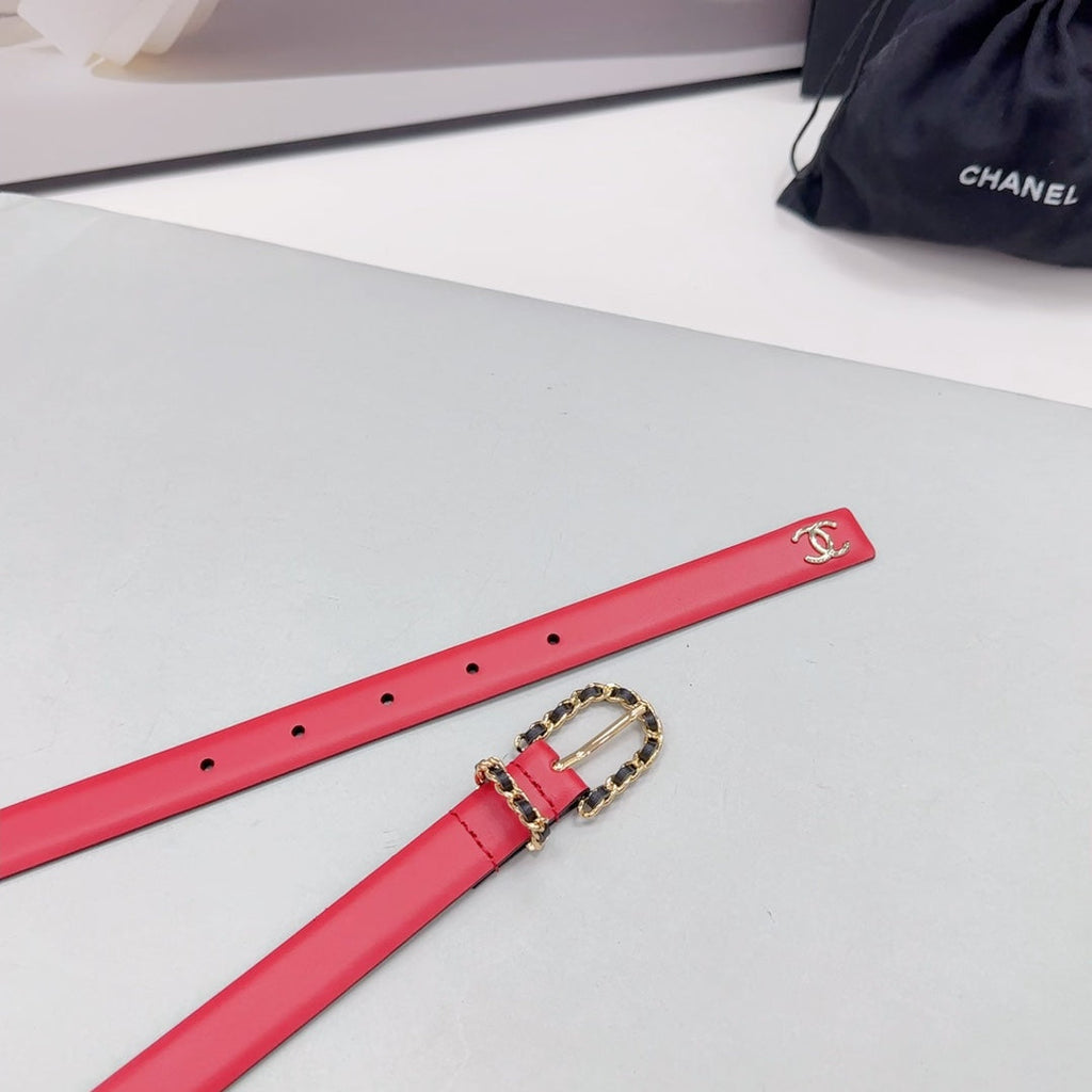 CC BELT 20 MM IN CHERRY RED MIX BLACK CALFSKIN GOLD HARDWARE