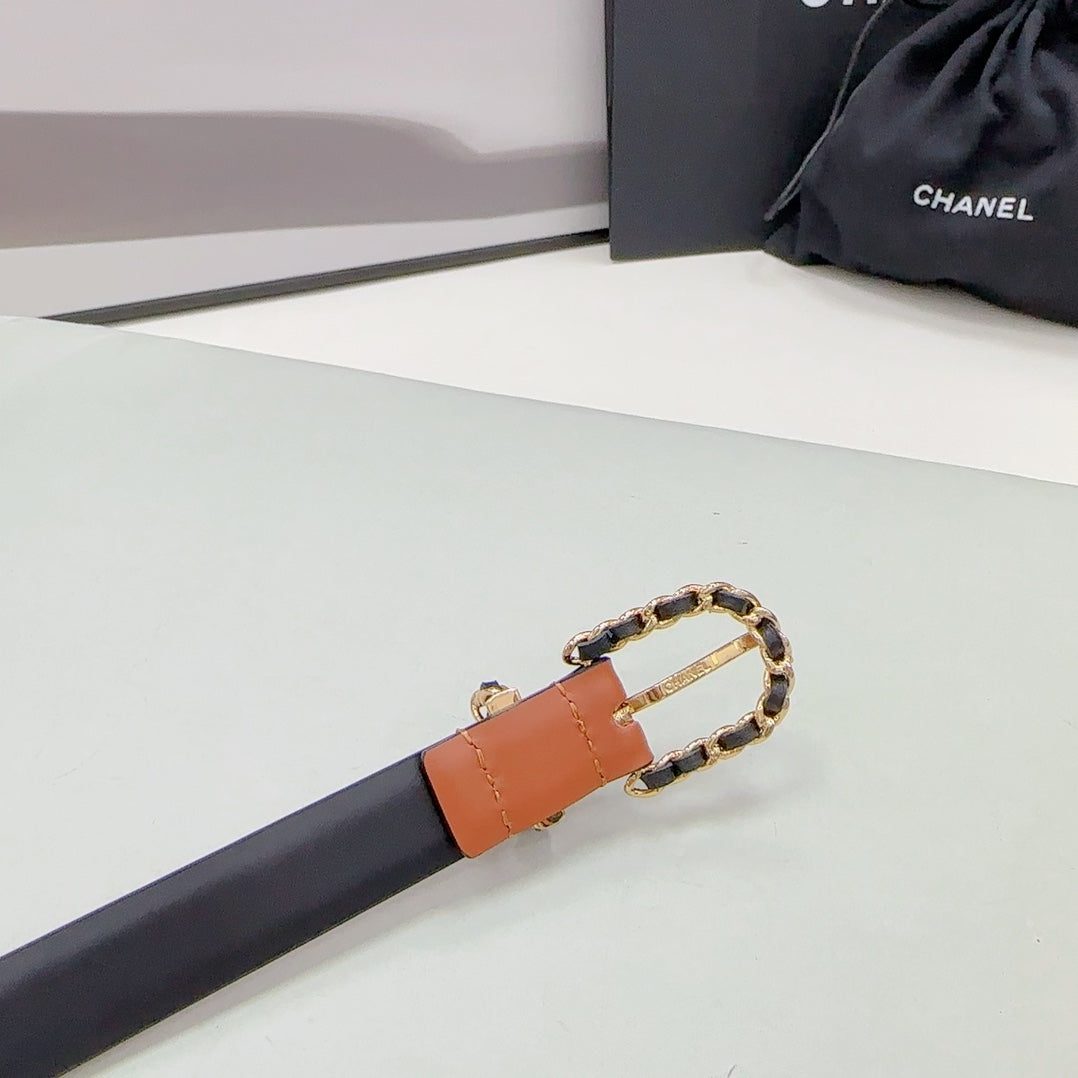 CC BELT 20 MM IN BRONZE BROWN MIX BLACK CALFSKIN GOLD HARDWARE