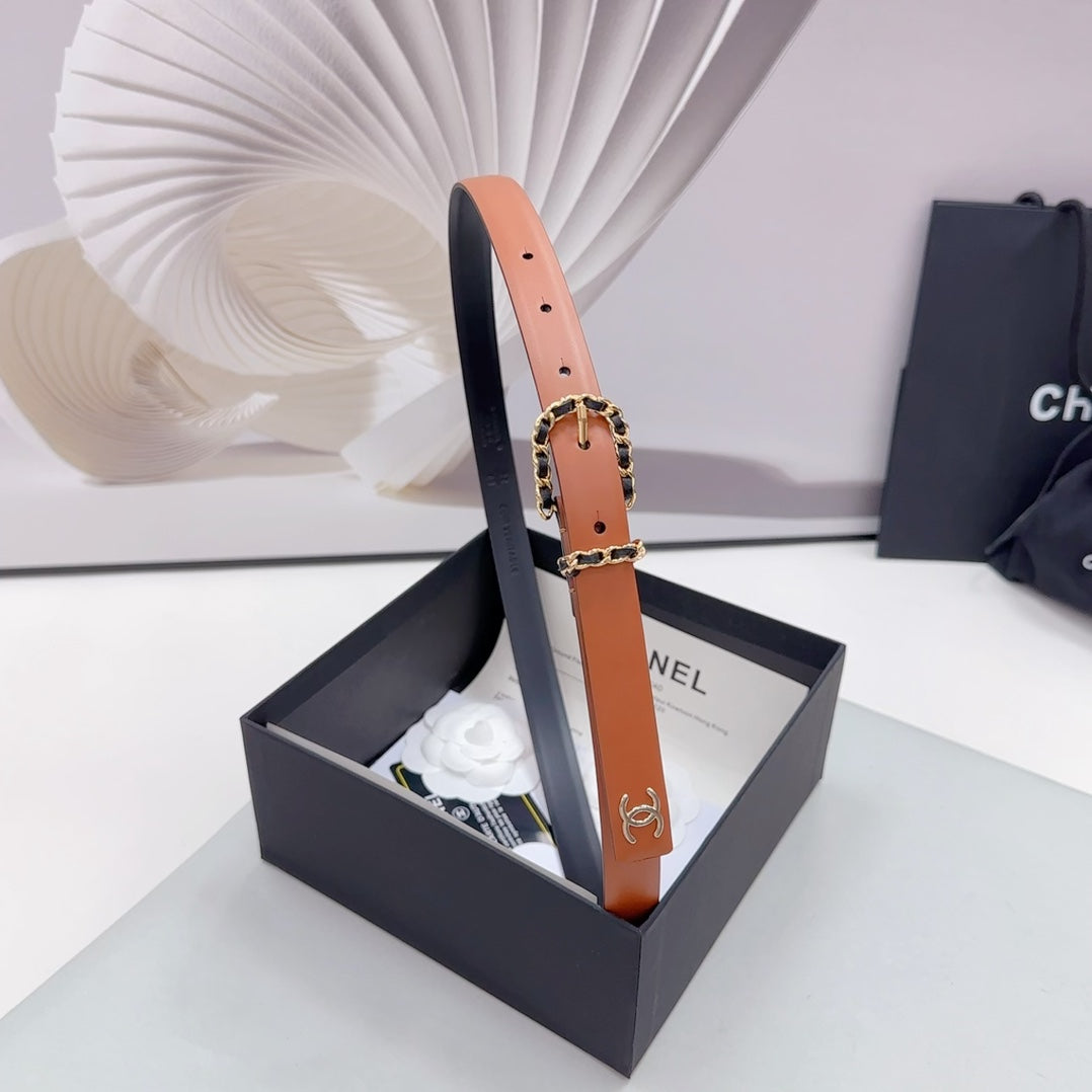 CC BELT 20 MM IN BRONZE BROWN MIX BLACK CALFSKIN GOLD HARDWARE