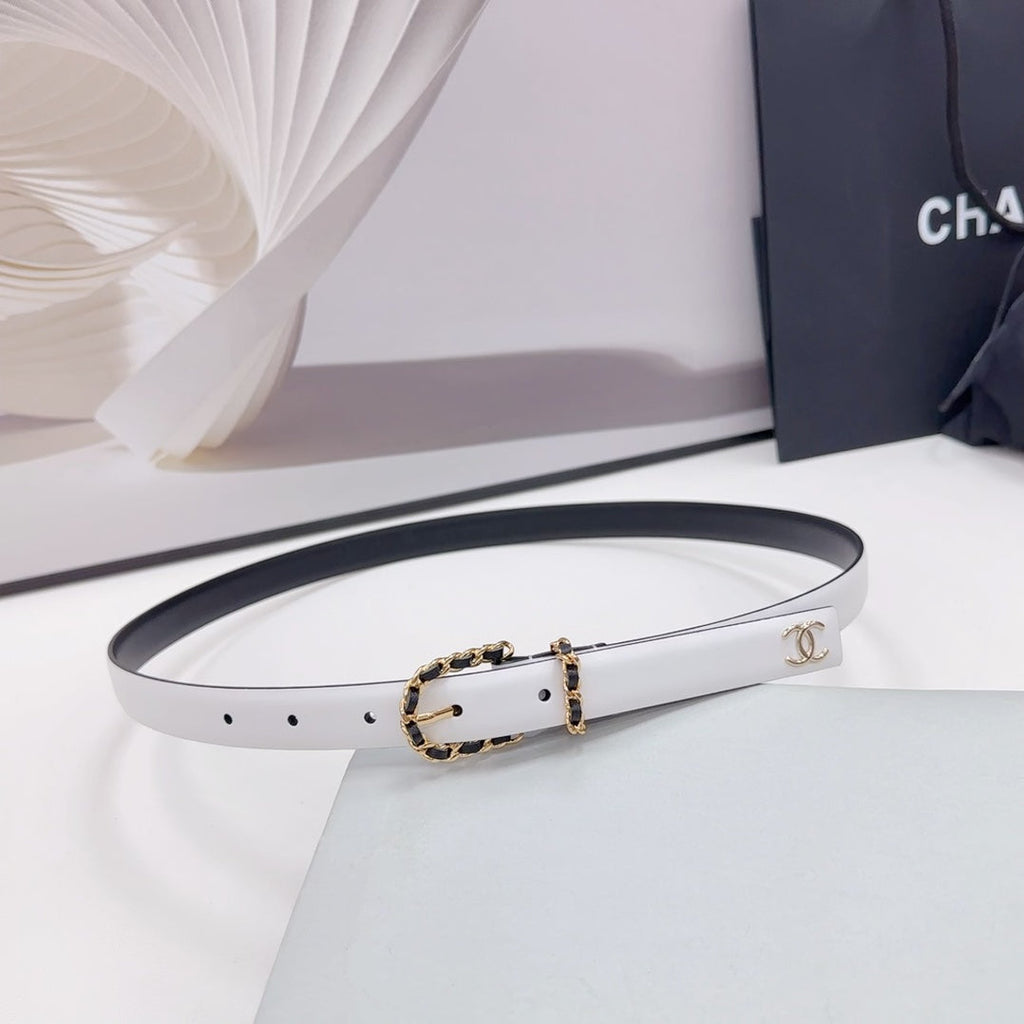 CC BELT 20 MM IN WHITE MIX BLACK CALFSKIN GOLD HARDWARE