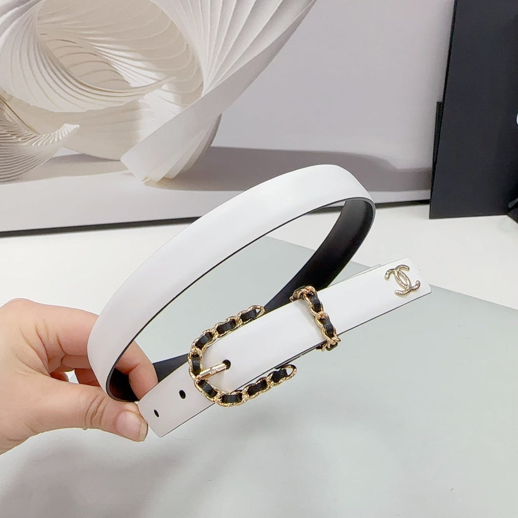 CC BELT 20 MM IN WHITE MIX BLACK CALFSKIN GOLD HARDWARE