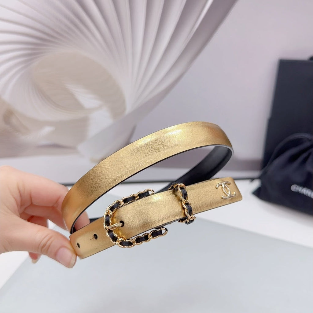 CC BELT 20 MM IN GOLD MIX BLACK CALFSKIN GOLD HARDWARE