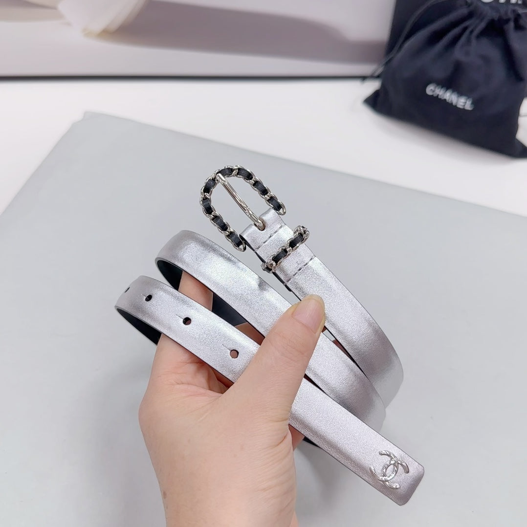 CC BELT 20 MM IN SILVER MIX BLACK CALFSKIN SILVER HARDWARE