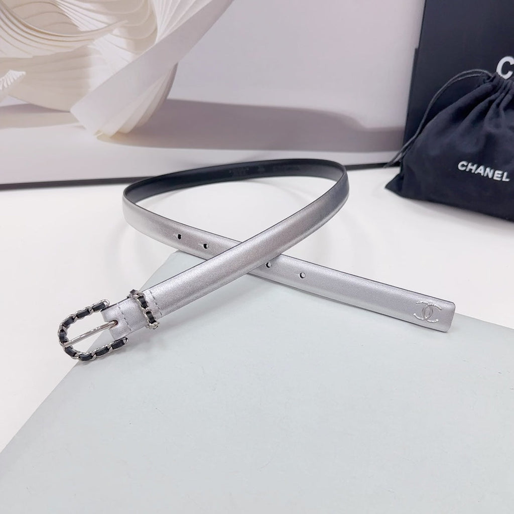 CC BELT 20 MM IN SILVER MIX BLACK CALFSKIN SILVER HARDWARE