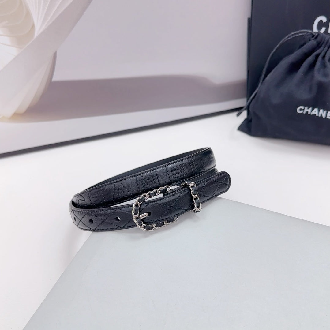 CC BELT 20 MM IN BLACK CALFSKIN SILVER HARDWARE