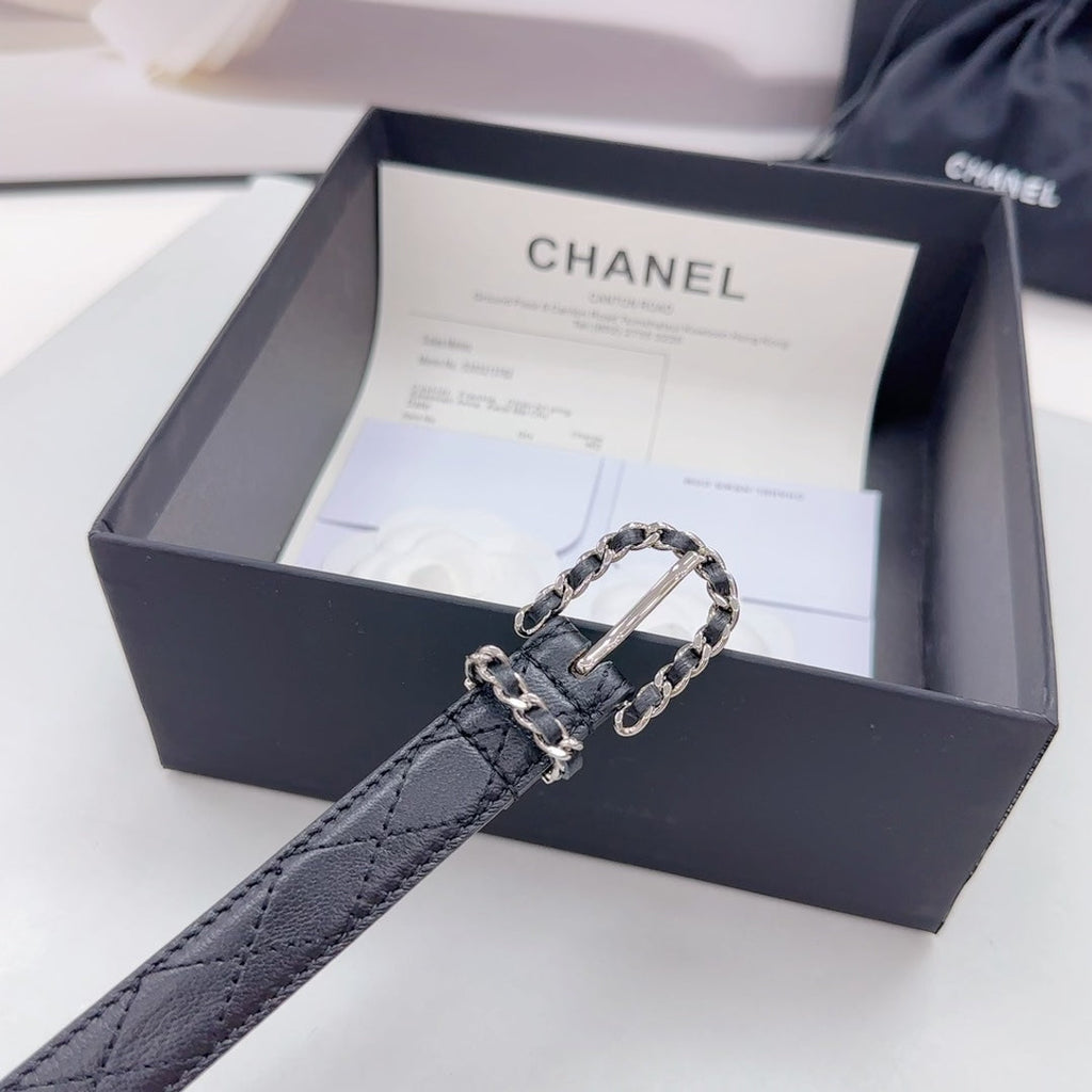 CC BELT 20 MM IN BLACK CALFSKIN SILVER HARDWARE