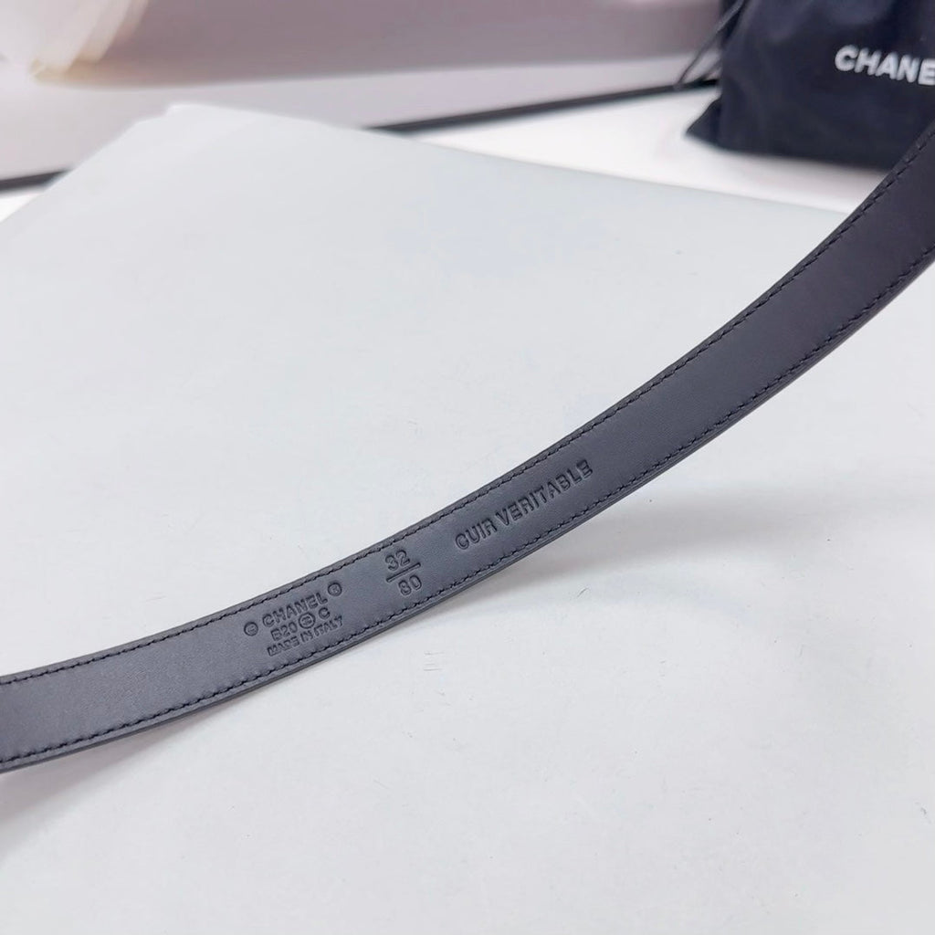 CC BELT 20 MM IN BLACK CALFSKIN SILVER HARDWARE