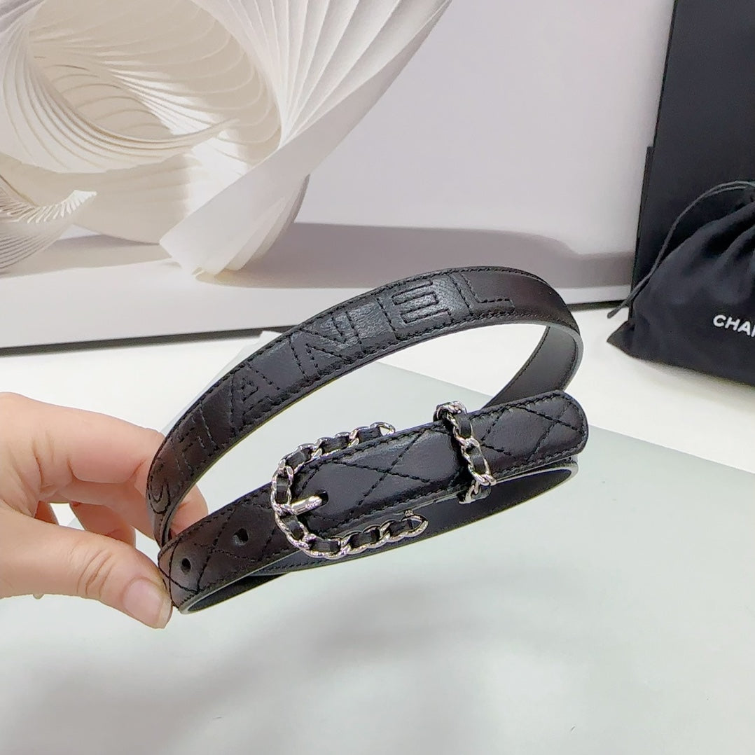 CC BELT 20 MM IN BLACK CALFSKIN SILVER HARDWARE