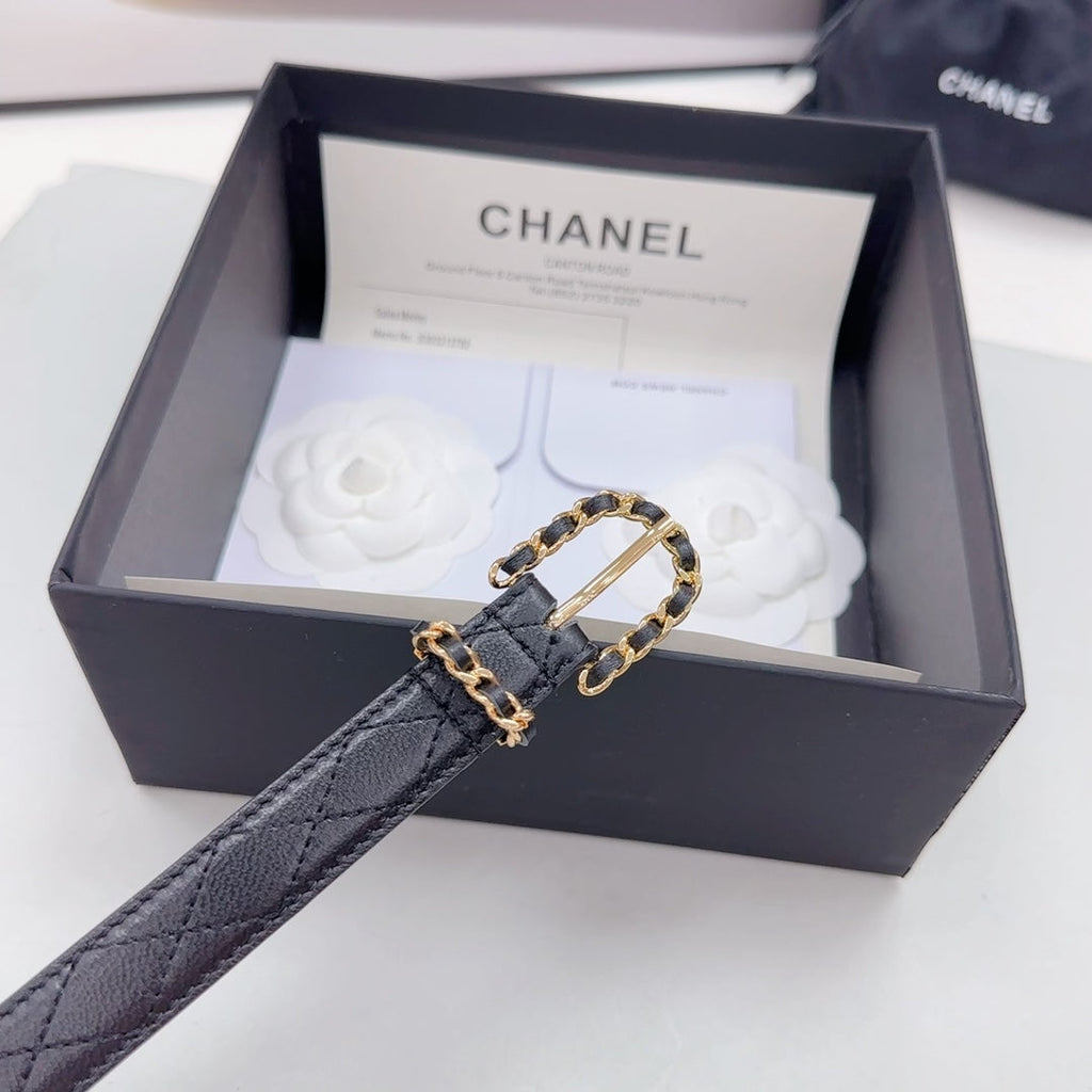 CC BELT 20 MM IN BLACK CALFSKIN GOLD HARDWARE