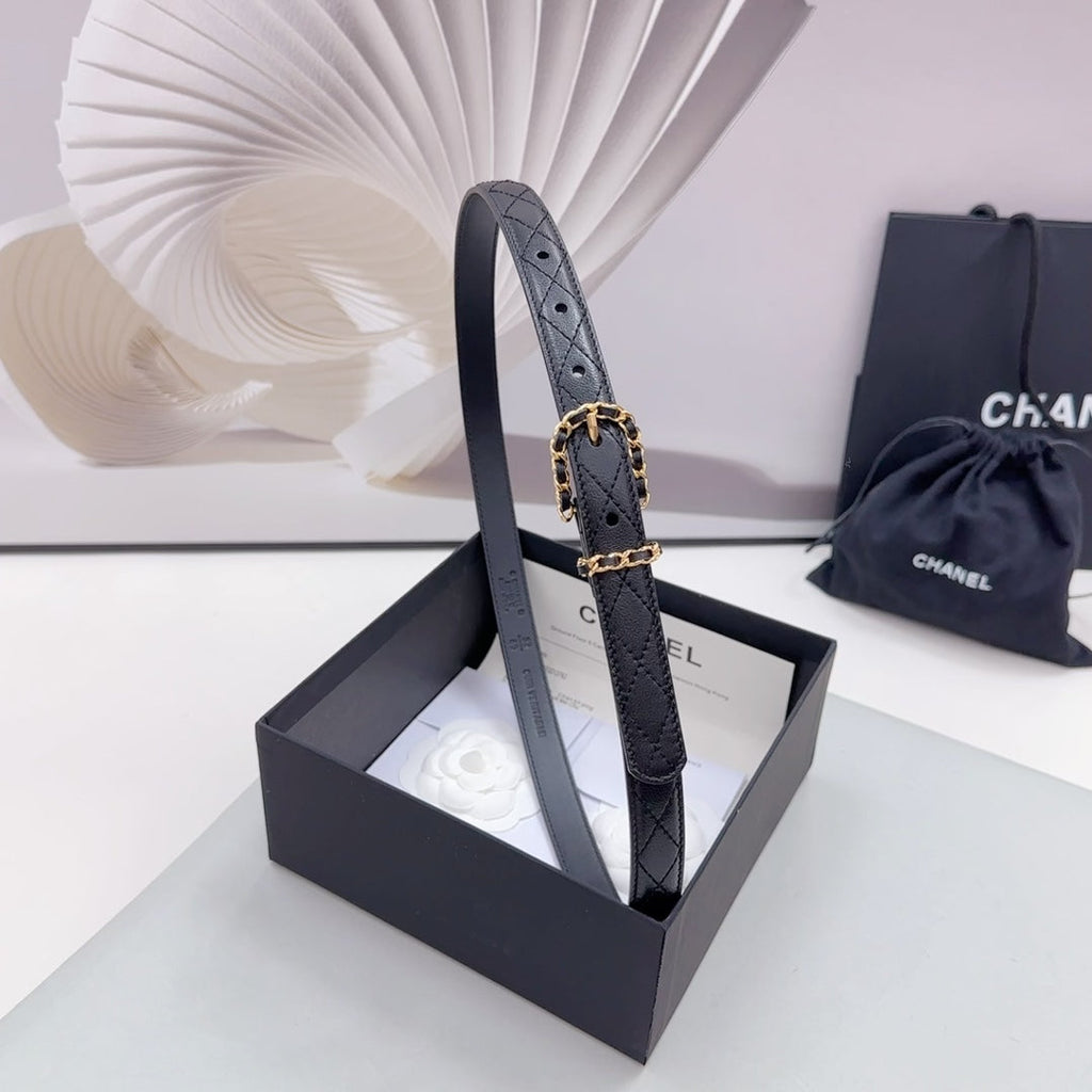 CC BELT 20 MM IN BLACK CALFSKIN GOLD HARDWARE