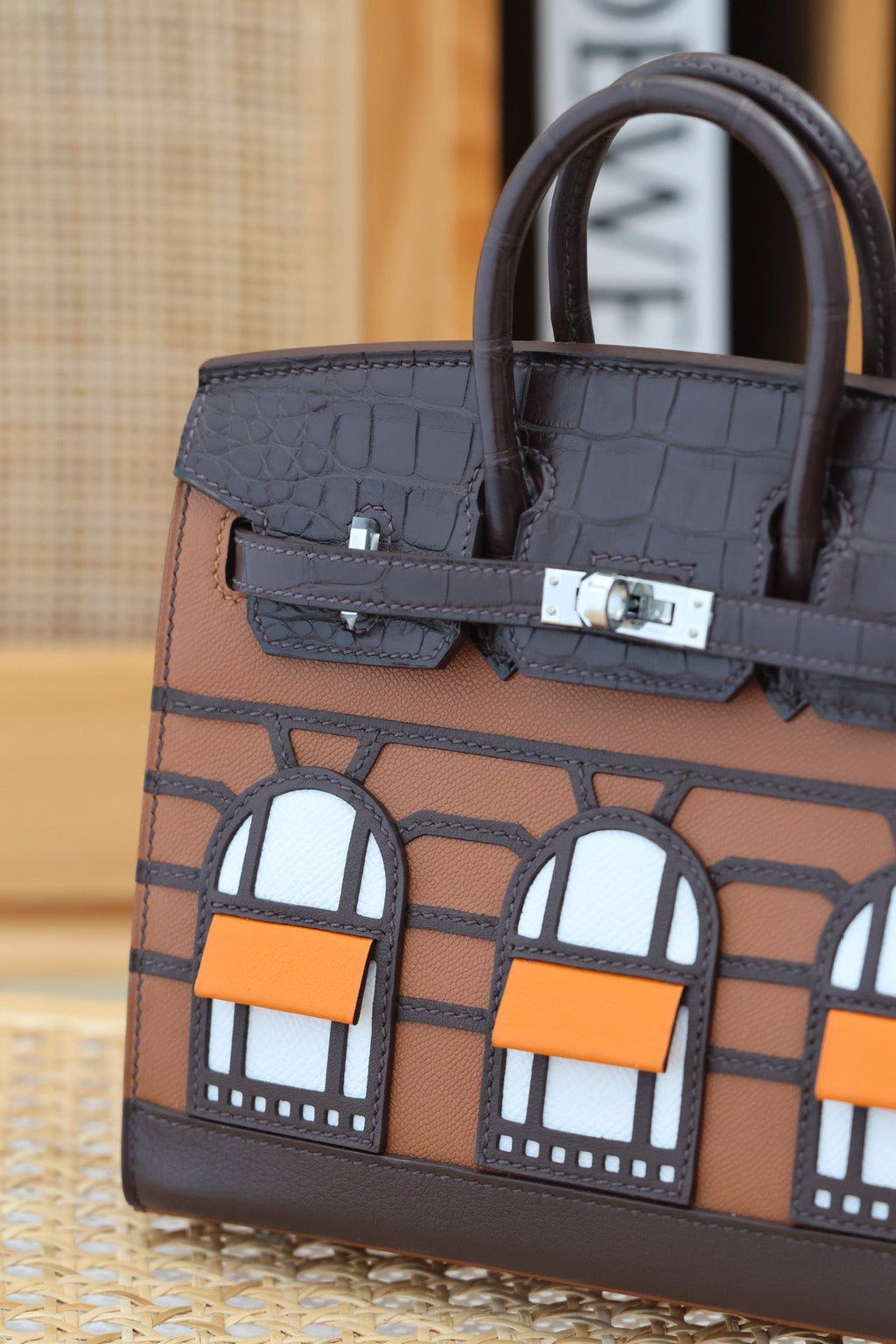 BIRKIN FAUBOURG TOUCH 20 IN CHOCOLATE MIX BRONZE BROWN CALFSKIN WITH SILVER HARDWARE