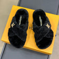 LV WOMEN'S SUNSET COMFORT FLAT MULE IN BLACK FLEECE