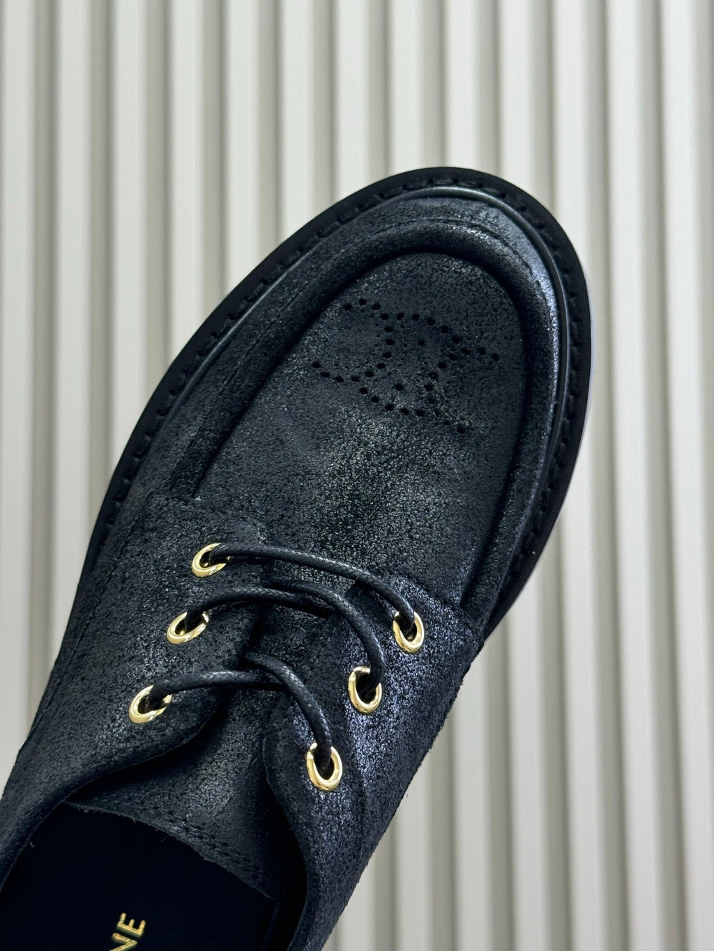 CELINE 25S THICK SOLED LOAFERS IN BLACK CALFSKIN SUEDE