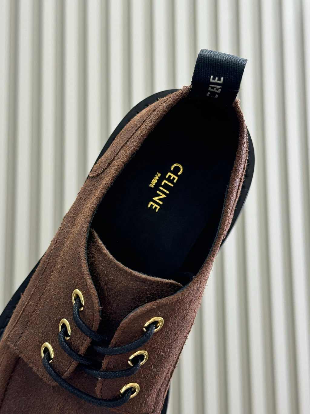 CELINE 25S THICK SOLED LOAFERS IN BROWN CALFSKIN SUEDE