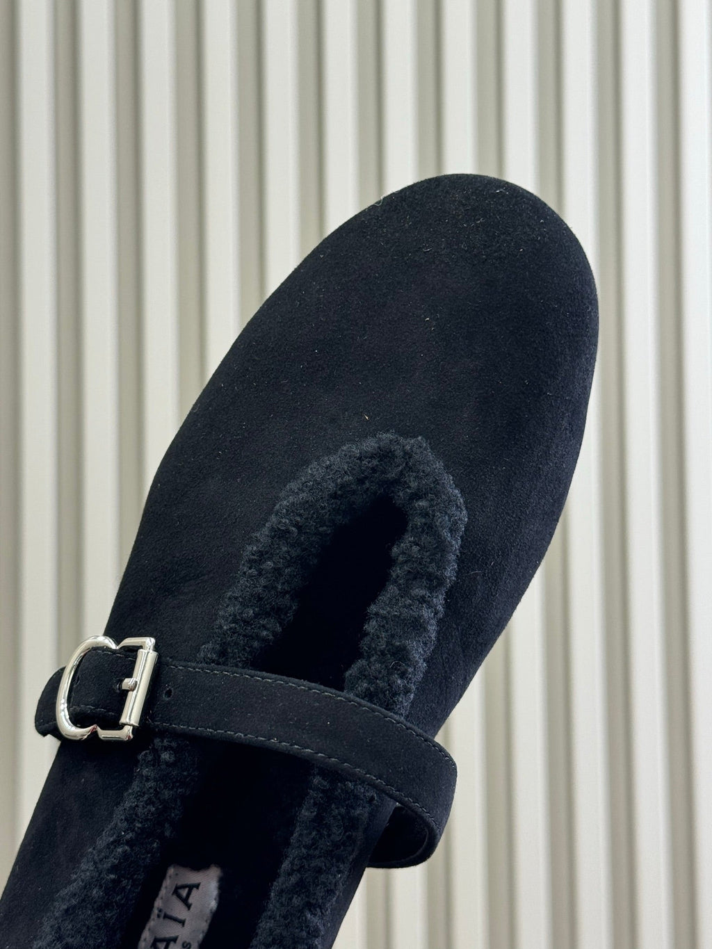ALAIA 25S MARY JANE SHEARLING FLATS IN BLACK SUEDE