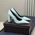 ALAIA 25S POINTY TOE PUMPS 90MM IN CELADON GREEN CALFSKIN