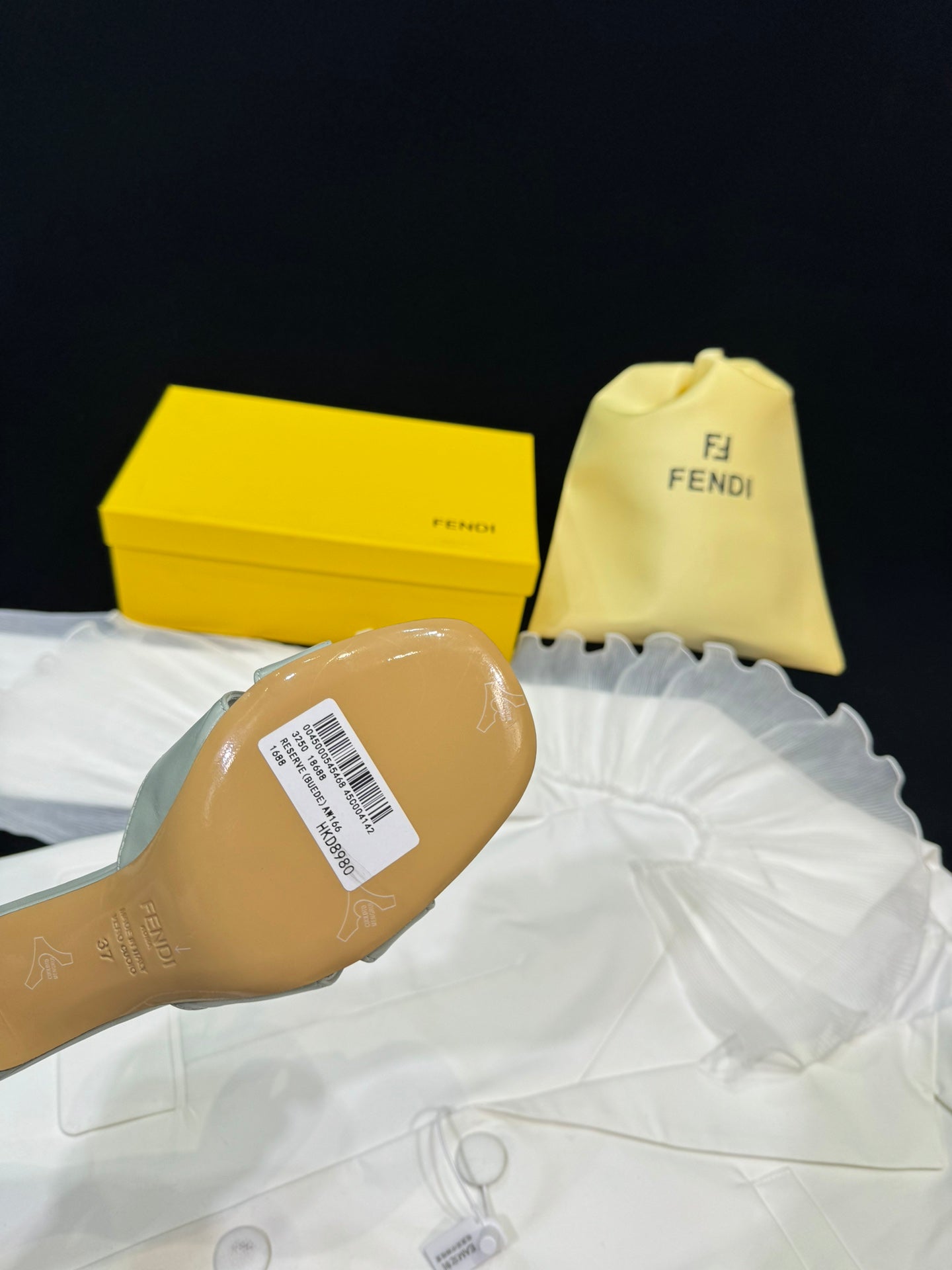 FENDI MEDIUM-HEELED 55 MM MULE IN ASH GREY LAMBSKIN WITH GOLD HARDWARE