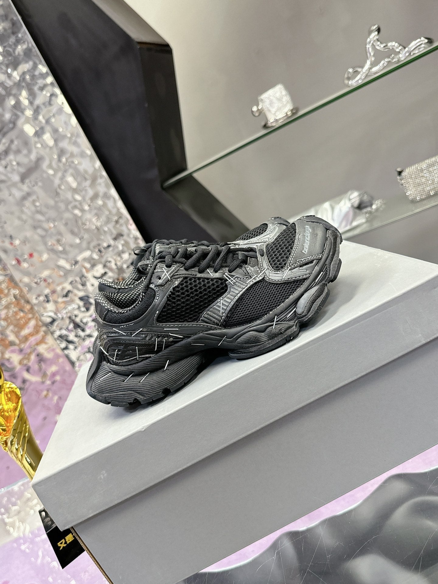 STAPLER SNEAKER IN BLACK MIX GRAY POLYURETHANE AND MESH