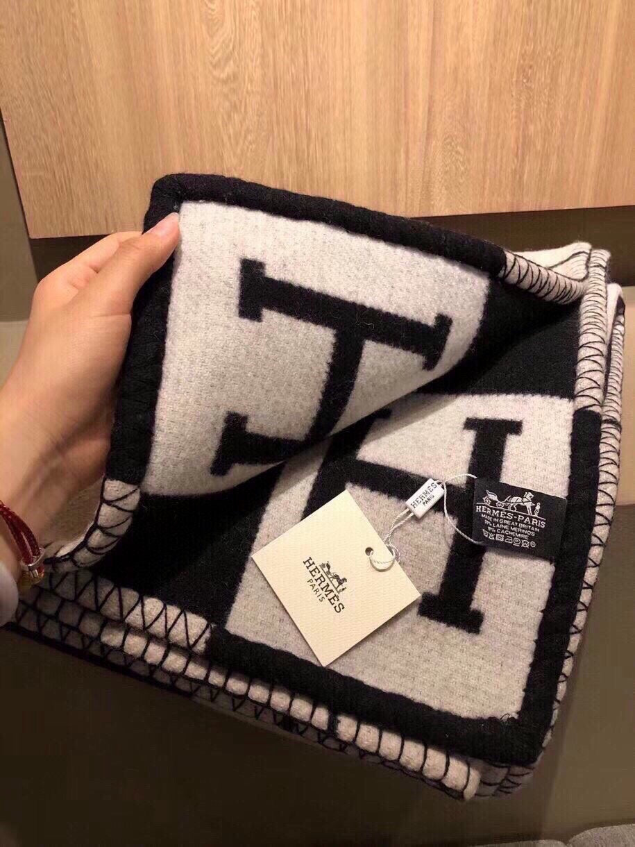 AVALON III THROW BLANKET 175 CM IN BLACK WOOL AND CASHMERE 351744