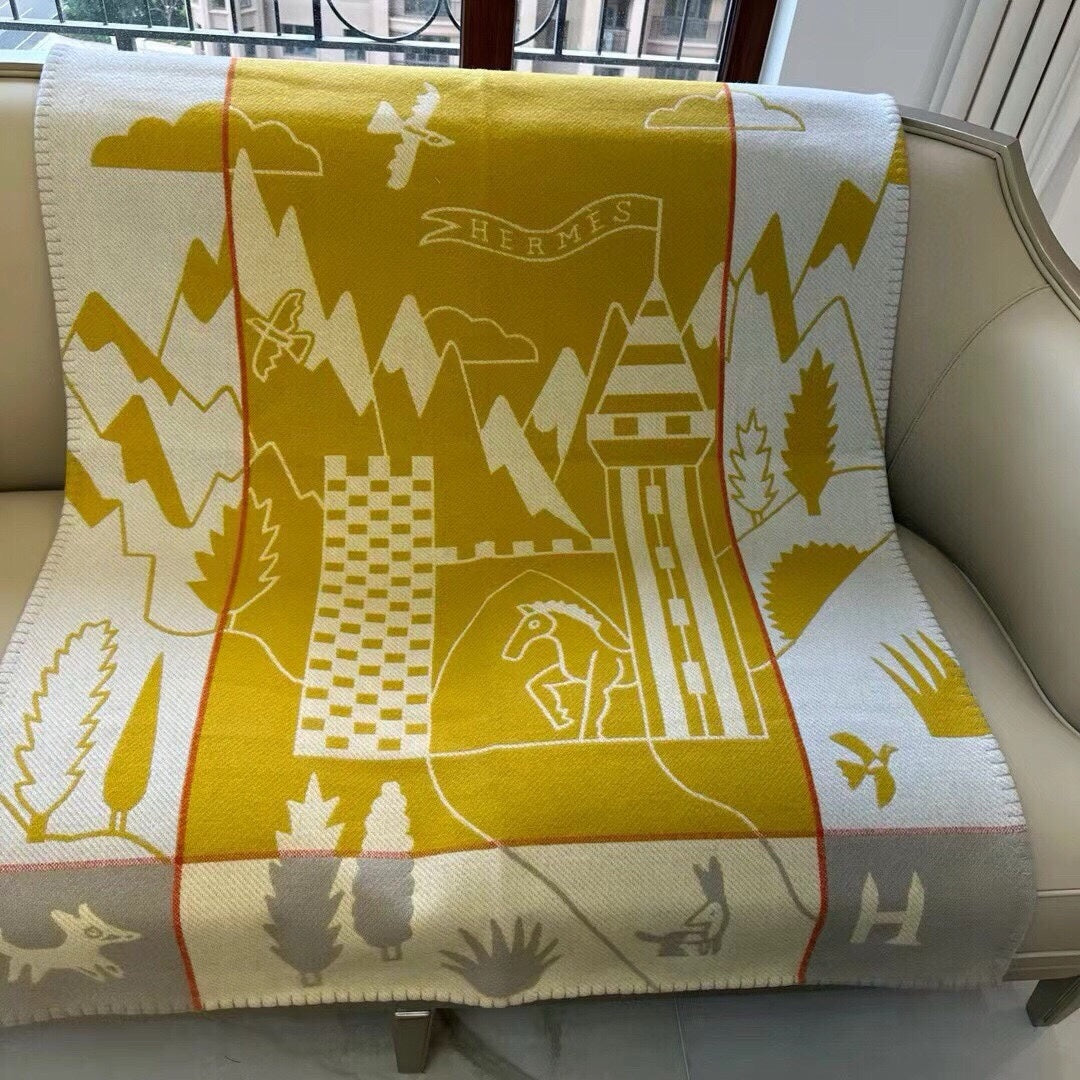 AVALON EPOPEE BLANKET 140 CM IN HONEY YELLOW WOOL AND CASHMERE 415189