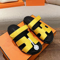 CHYPRE SANDAL BLACK MIX BRIGHT YELLOW CALFSKIN