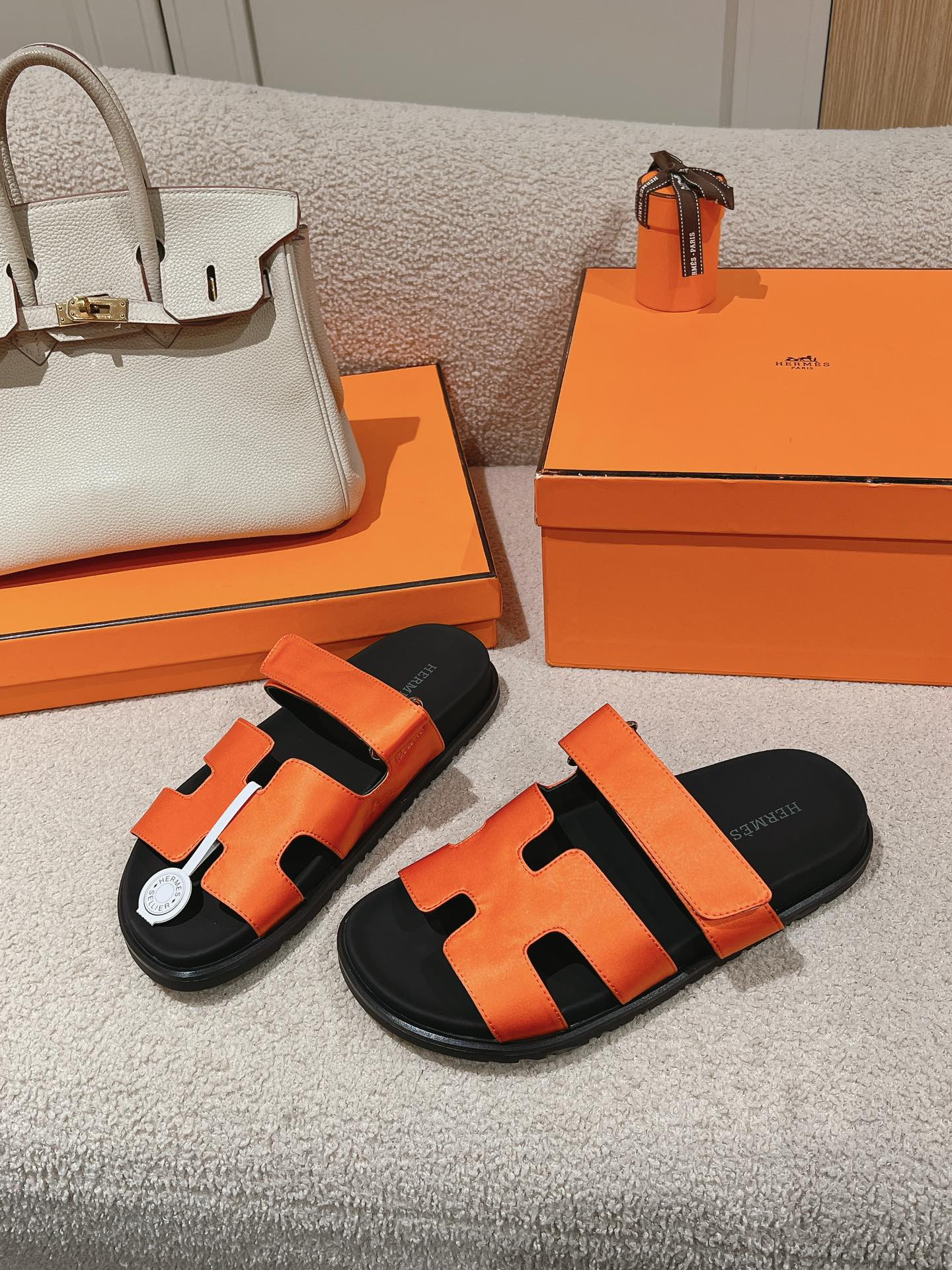 CHYPRE SANDAL BLACK MIX DARK ORANGE CALFSKIN