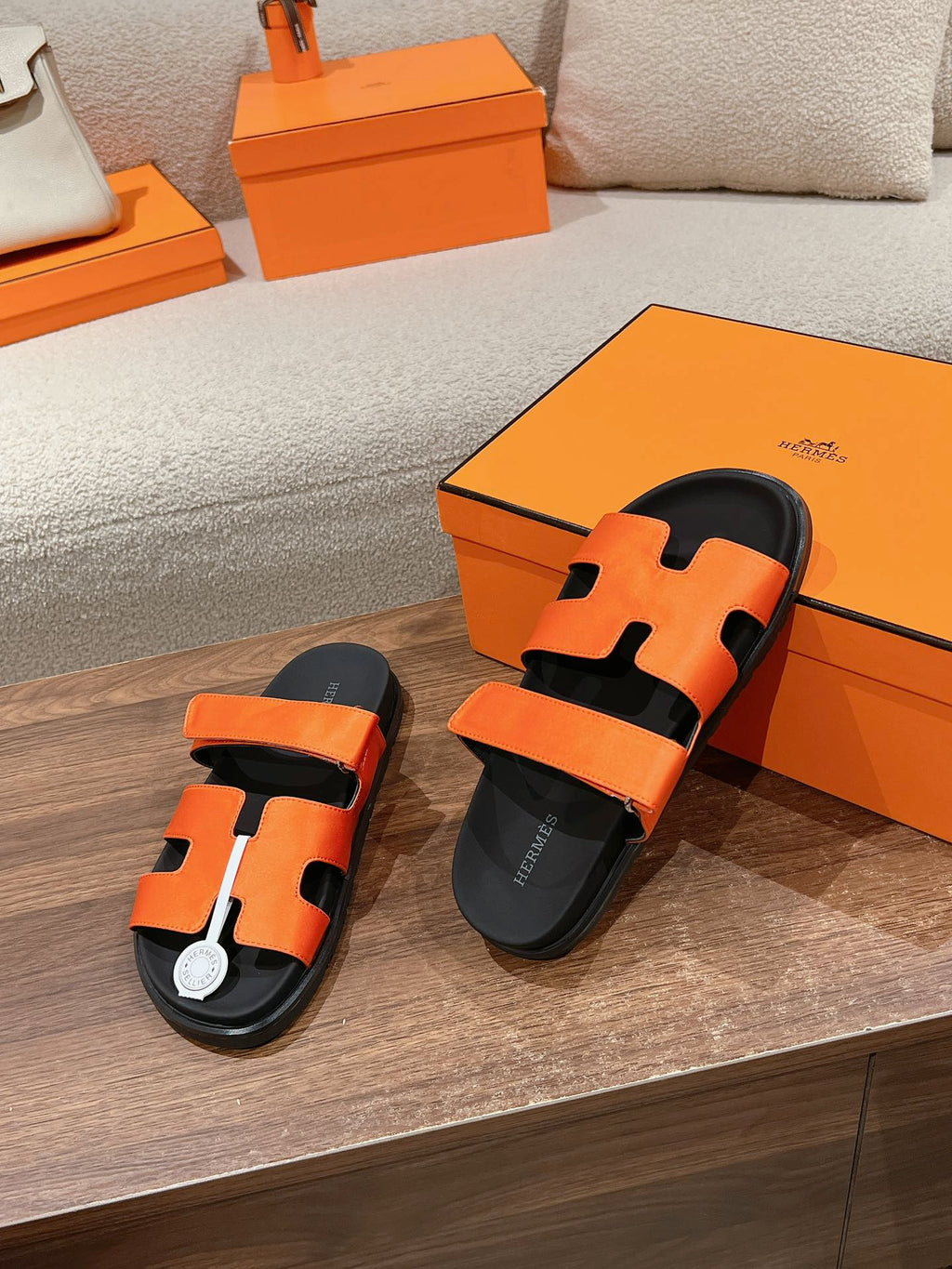 CHYPRE SANDAL BLACK MIX DARK ORANGE CALFSKIN