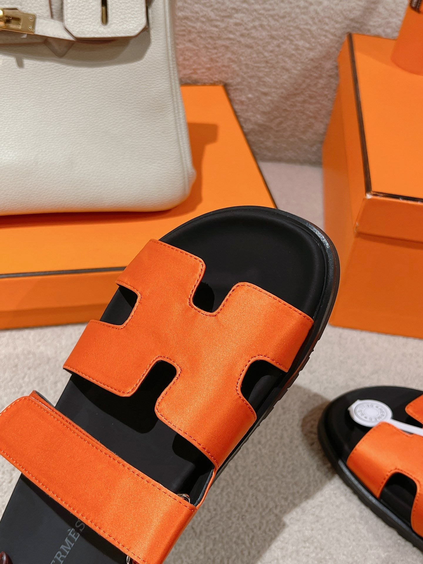 CHYPRE SANDAL BLACK MIX DARK ORANGE CALFSKIN