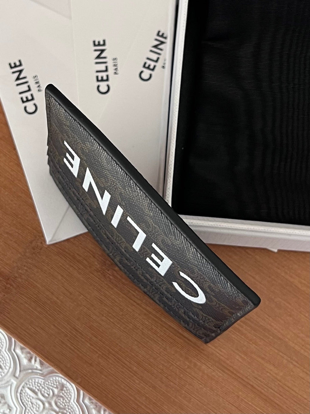 CELINE 25S CARD HOLDER WITH TRIOMPHE LOGO PRINT 11 IN BLACK TRIOPMHE CALFSKIN