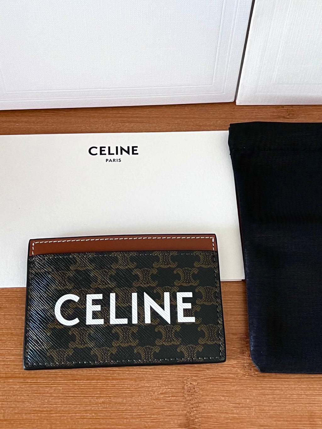 CELINE 25S CARD HOLDER 10 IN BROWN TRIOMPHE CANVAS WITH CELINE PRINT