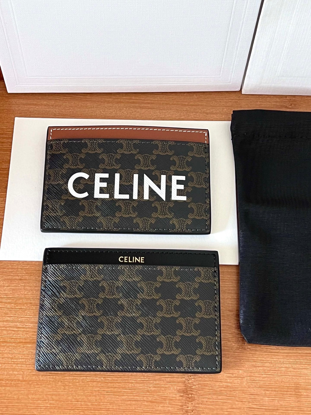 CELINE 25S CARD HOLDER 10 IN BROWN TRIOMPHE CANVAS WITH CELINE PRINT