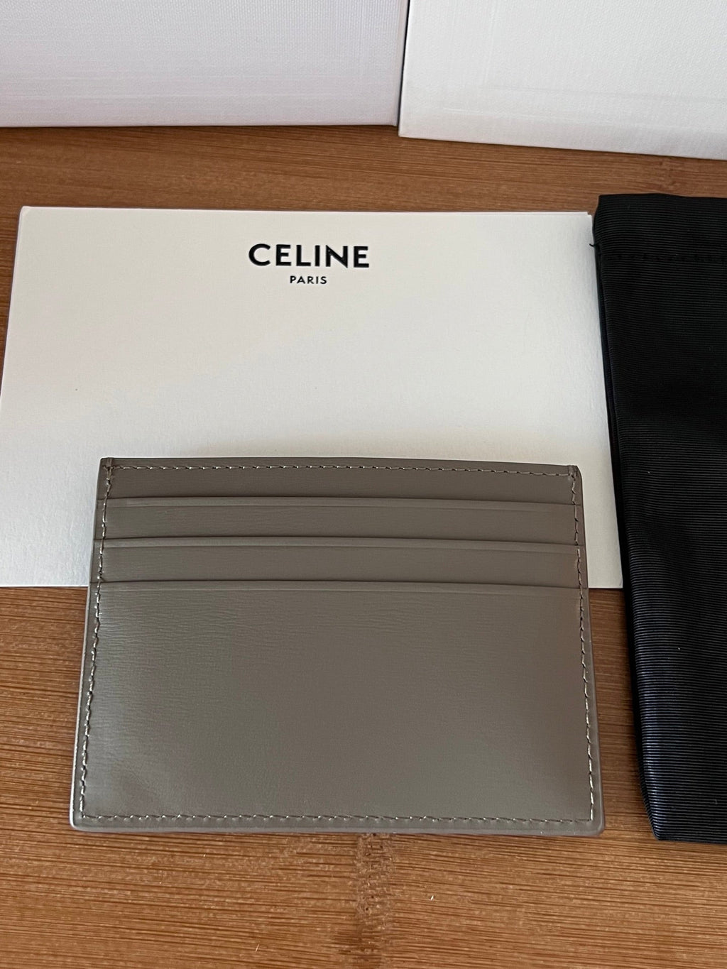 CELINE 25S CARD HOLDER WITH TRIOMPHE LOGO 11 IN GRAY CALFSKIN