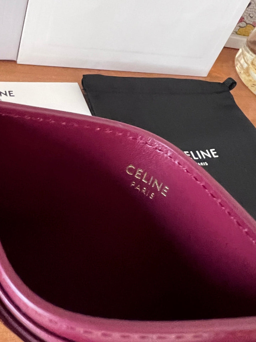 CELINE 25S CARD HOLDER WITH TRIOMPHE LOGO 11 IN OXBLOOD CALFSKIN