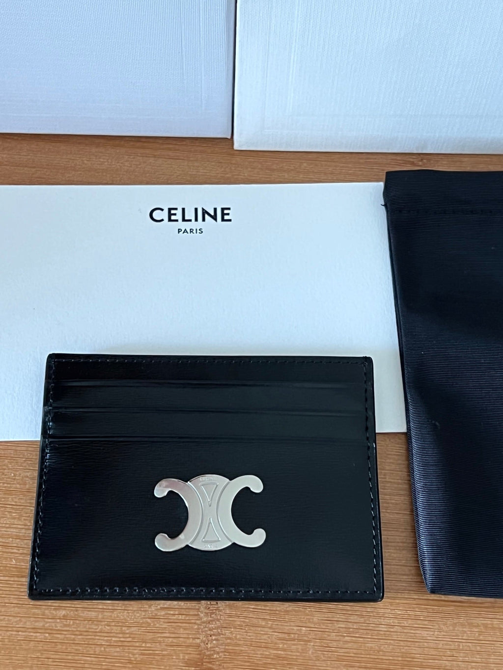 CELINE 25S CARD HOLDER WITH TRIOMPHE LOGO 11 IN BLACK GLOSSY CALFSKIN