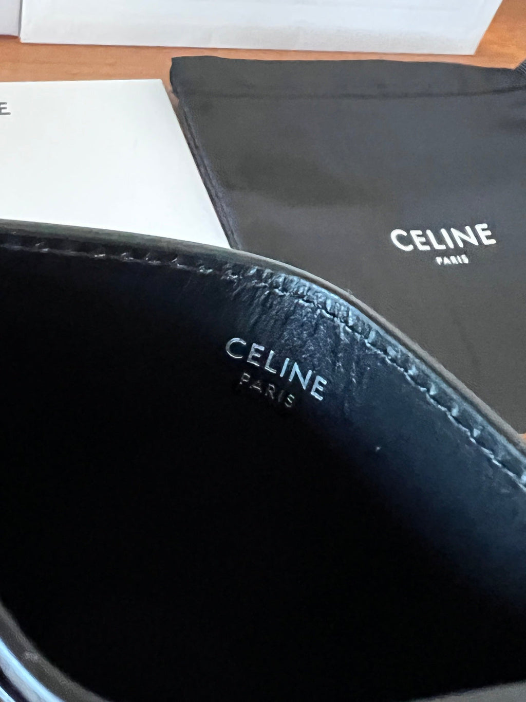 CELINE 25S CARD HOLDER WITH TRIOMPHE LOGO 11 IN BLACK GLOSSY CALFSKIN