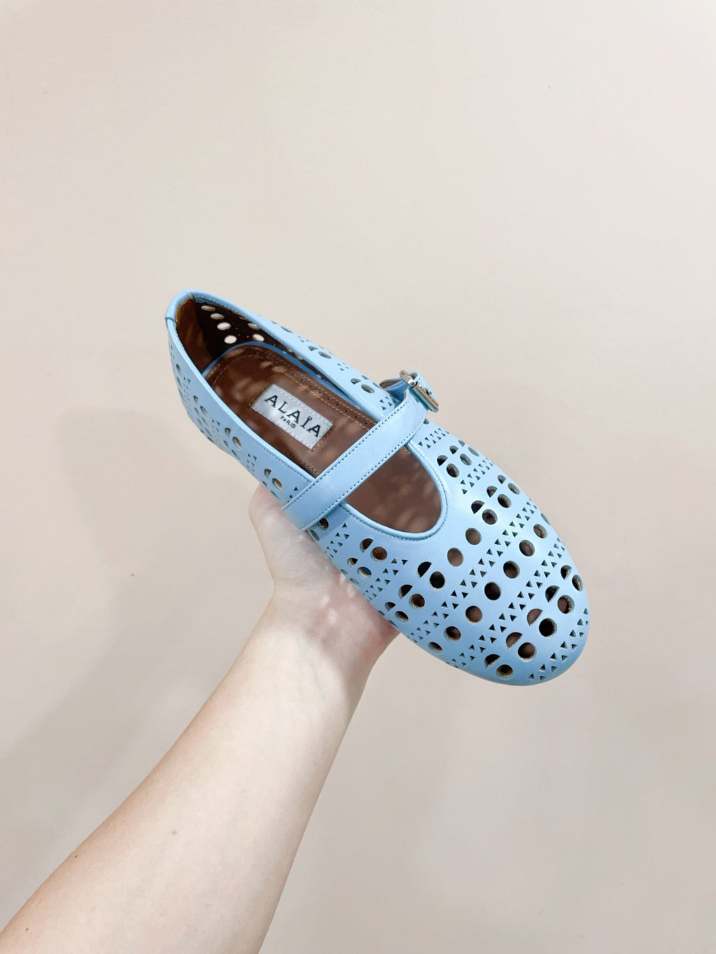 ALAIA HOLLOW BALLET FLAT IN SKY BLUE LAMBSKIN