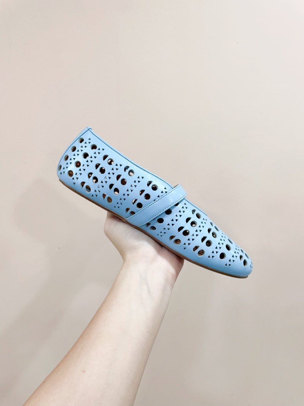 ALAIA HOLLOW BALLET FLAT IN SKY BLUE LAMBSKIN