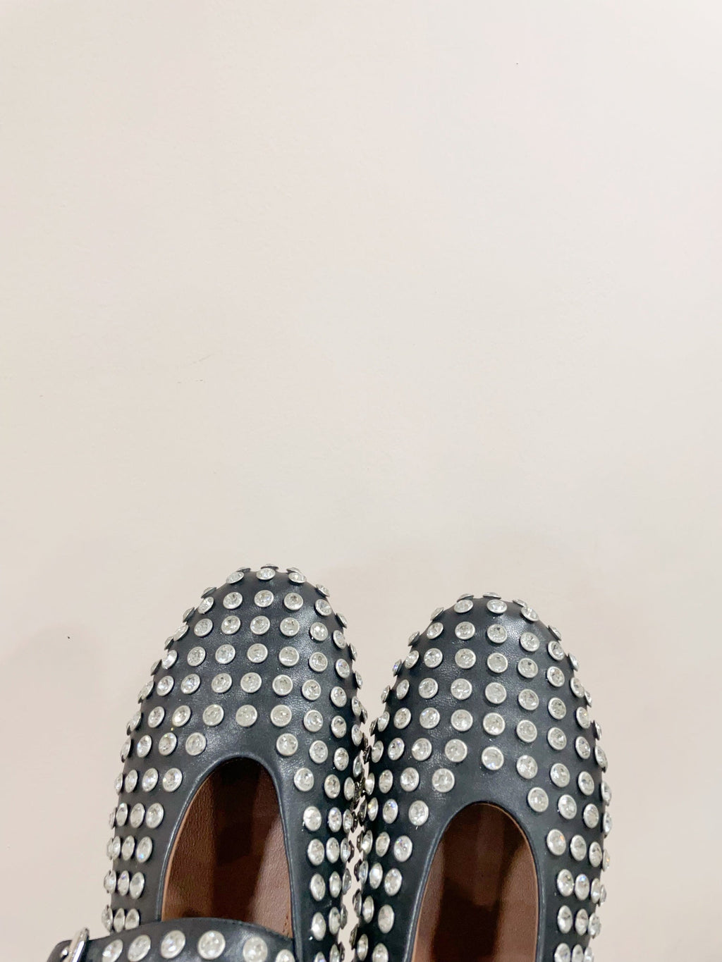 ALAIA MARY JANE SHOES IN BLACK LAMBKIN ATTACH RHINSTONES