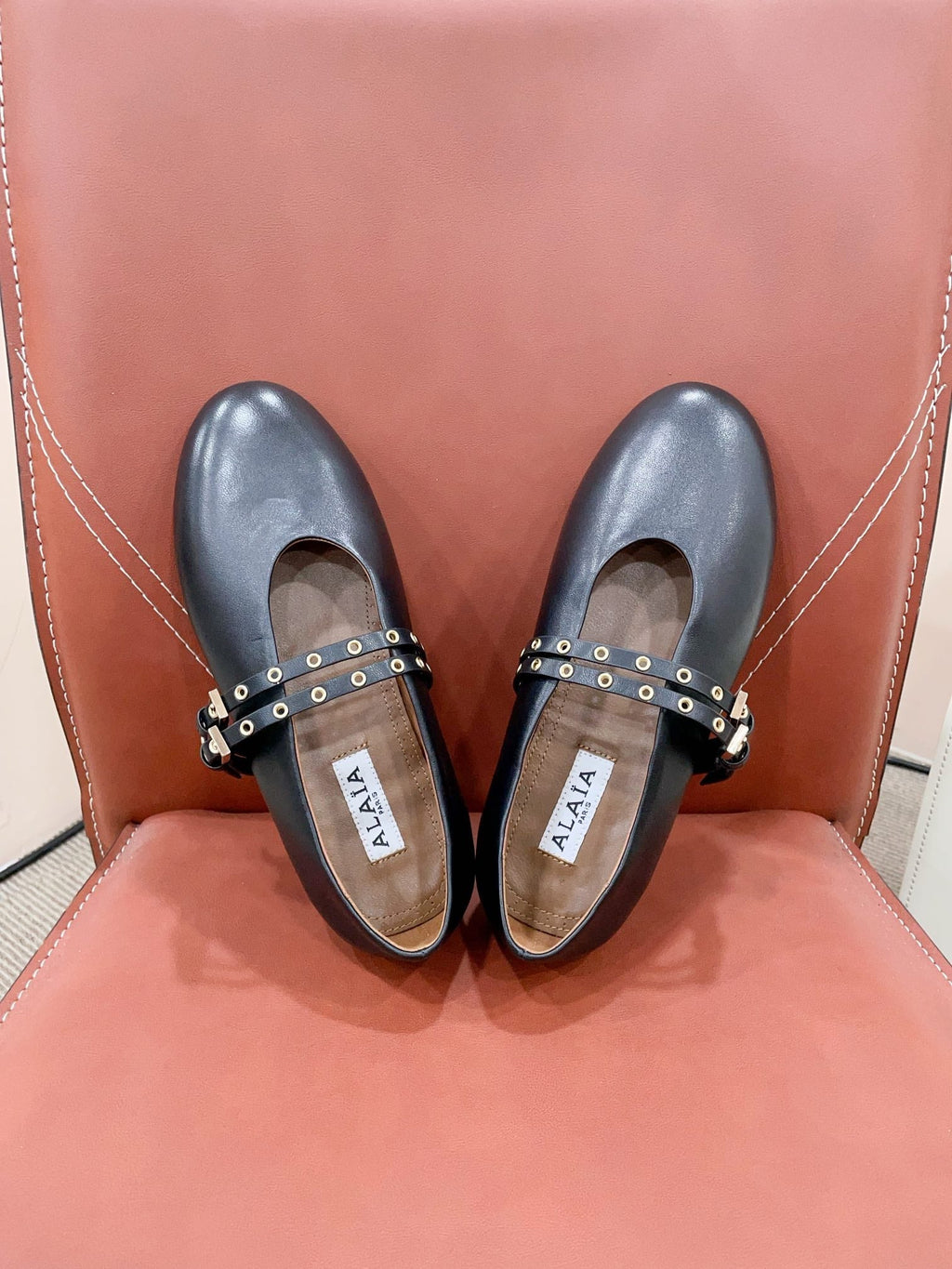 ALAIA MARY JANE SHOES IN BLACK LAMBSKIN WITH GOLD HARDWARE