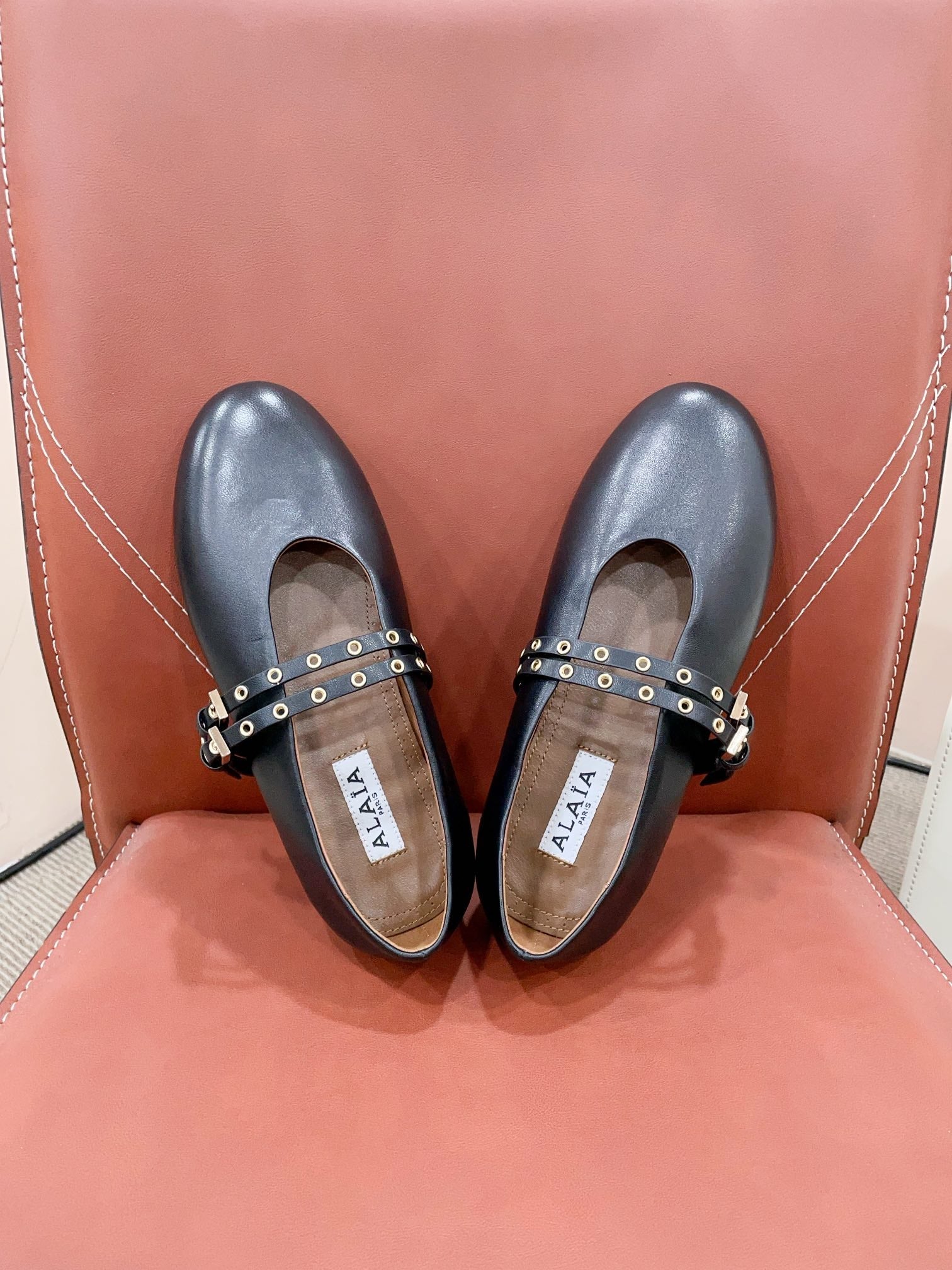 ALAIA MARY JANE SHOES IN BLACK LAMBSKIN WITH GOLD HARDWARE