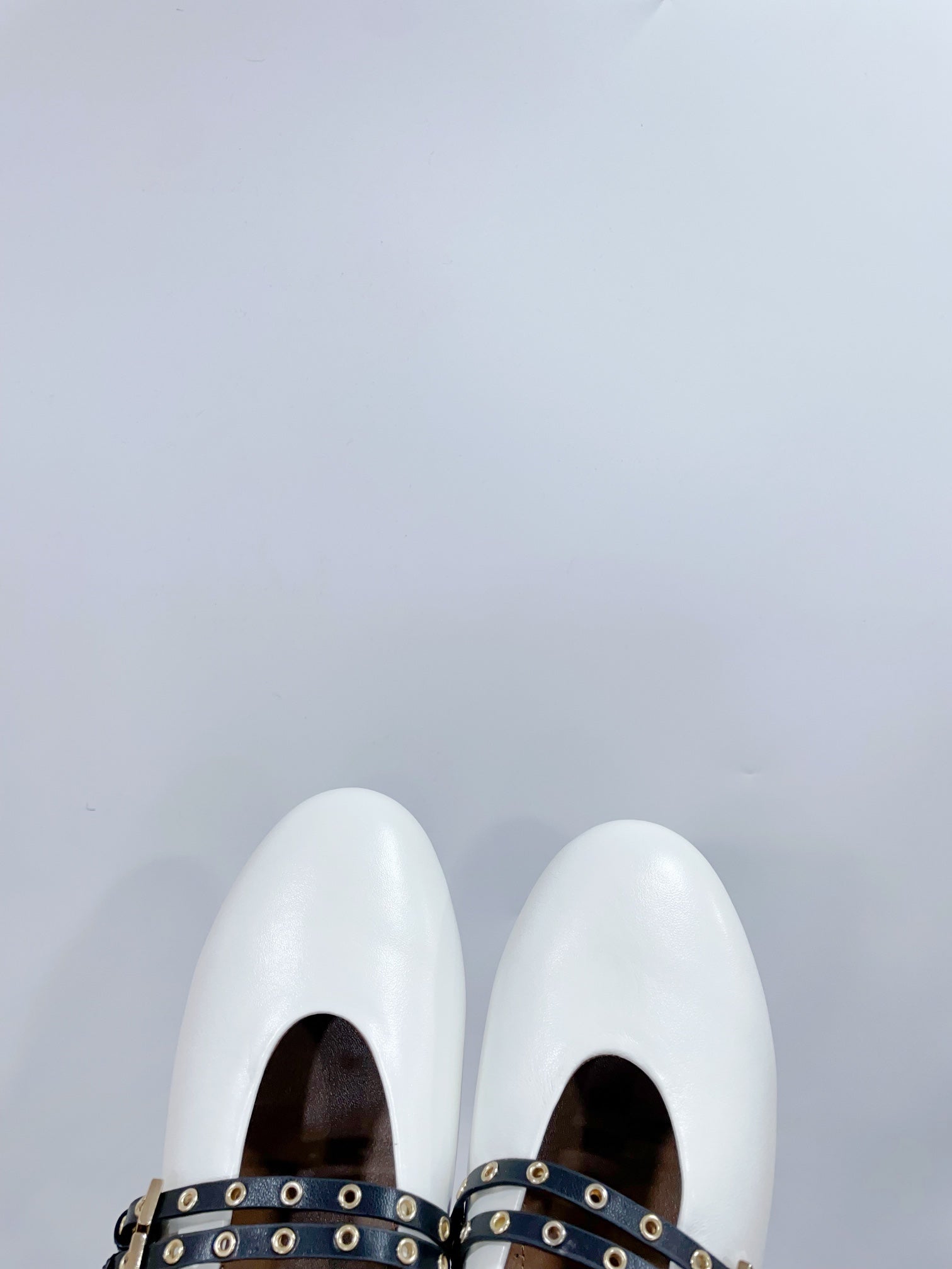 ALAIA MARY JANE SHOES IN WHITE LAMBSKIN WITH GOLD HARDWARE