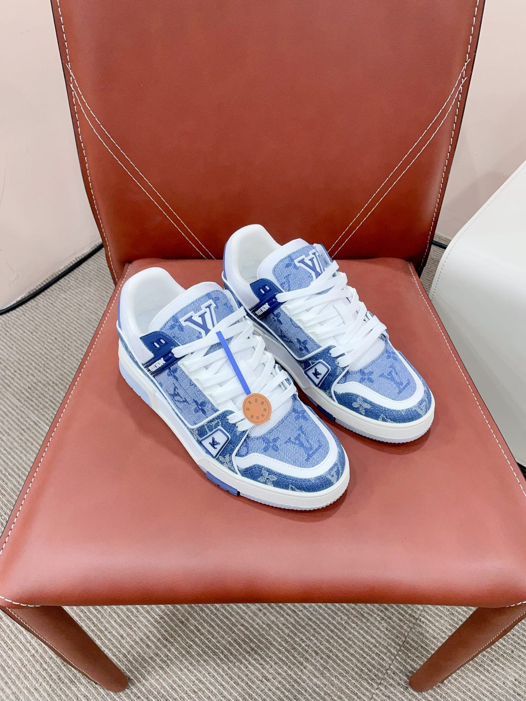 LV TRAINER SNEAKER IN CERULEAN BLUE MONOGRAM DENIM