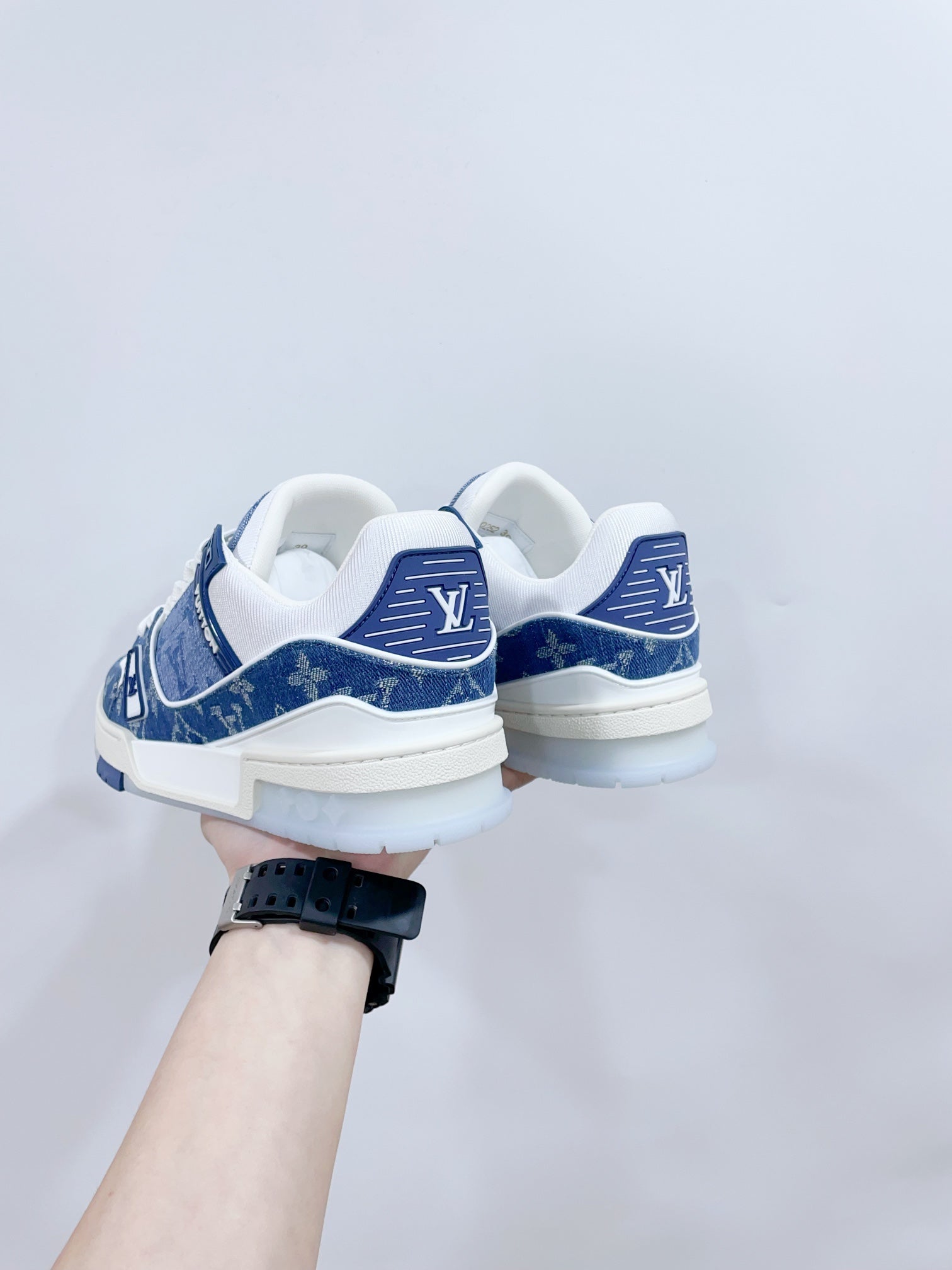 LV TRAINER SNEAKER IN CERULEAN BLUE MONOGRAM DENIM