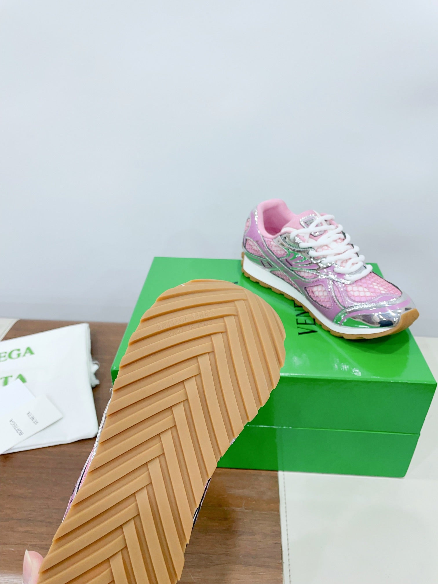 ORBIT SNEAKER IN BLUSH PINK TECHNICAL FABRIC AND METALLIC MESH