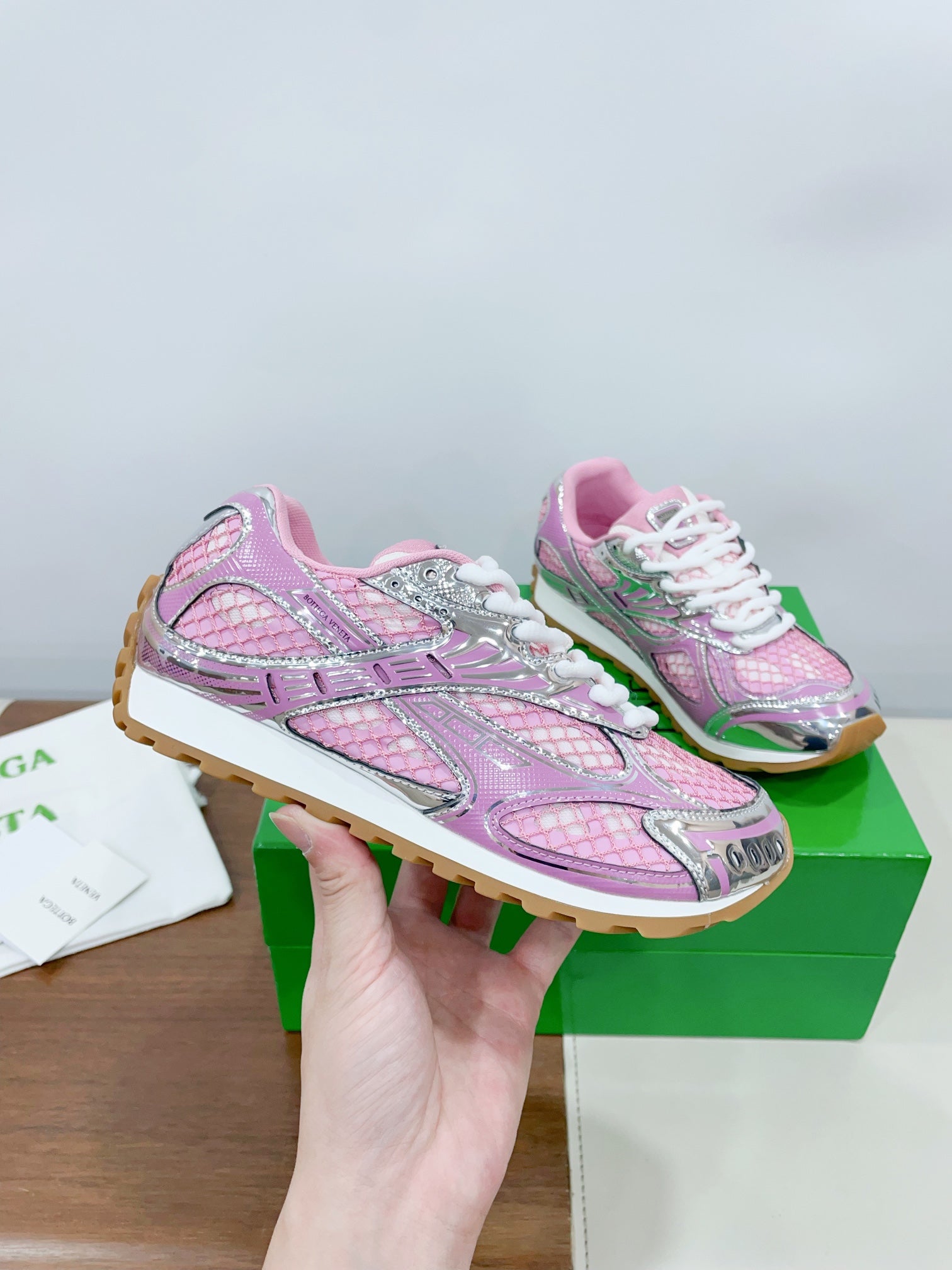 ORBIT SNEAKER IN BLUSH PINK TECHNICAL FABRIC AND METALLIC MESH