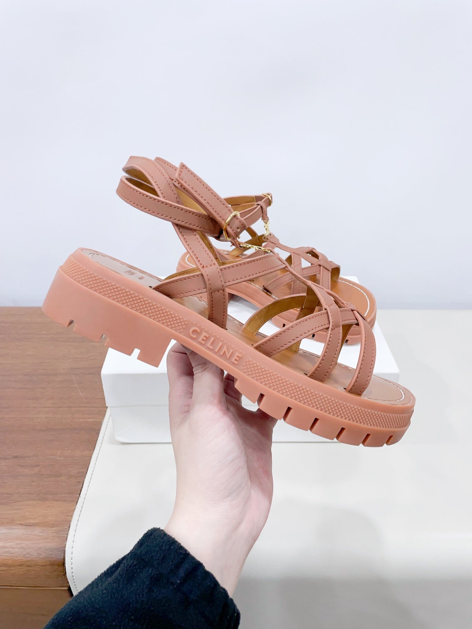 CLEA TRIOMPHE STRAPPY SANDAL IN BRONZE BROWN CALFSKIN