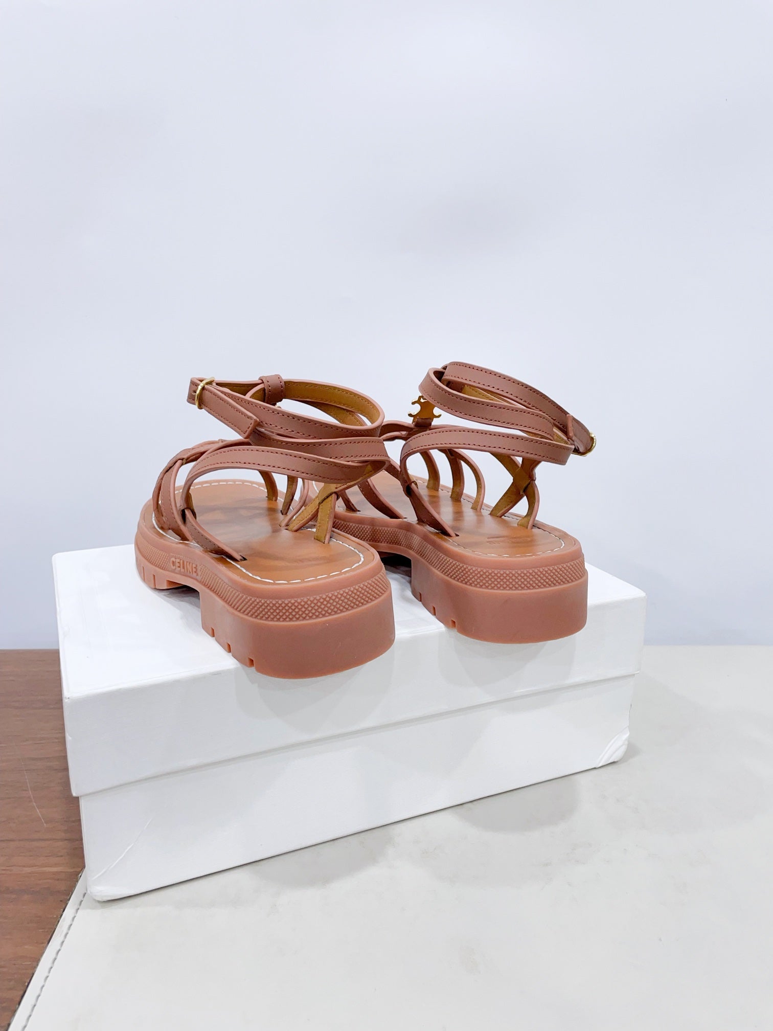 CLEA TRIOMPHE STRAPPY SANDAL IN BRONZE BROWN CALFSKIN