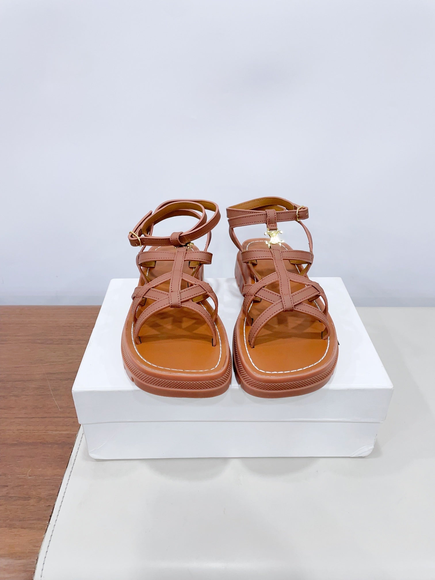 CLEA TRIOMPHE STRAPPY SANDAL IN BRONZE BROWN CALFSKIN