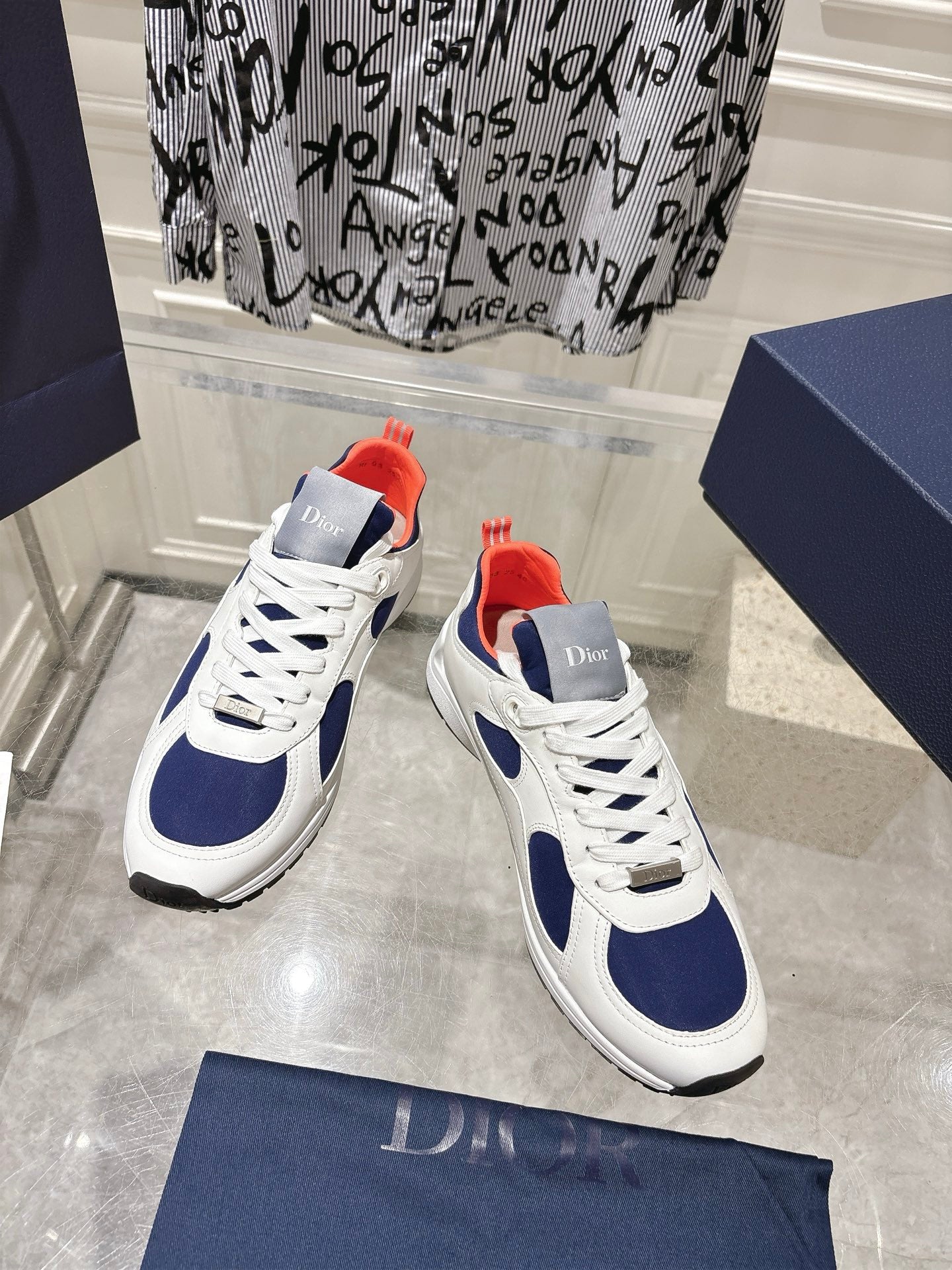DIOR 25S MILE SERIES SNEAKERS 25MM IN WHITE BLUE CALFSKIN