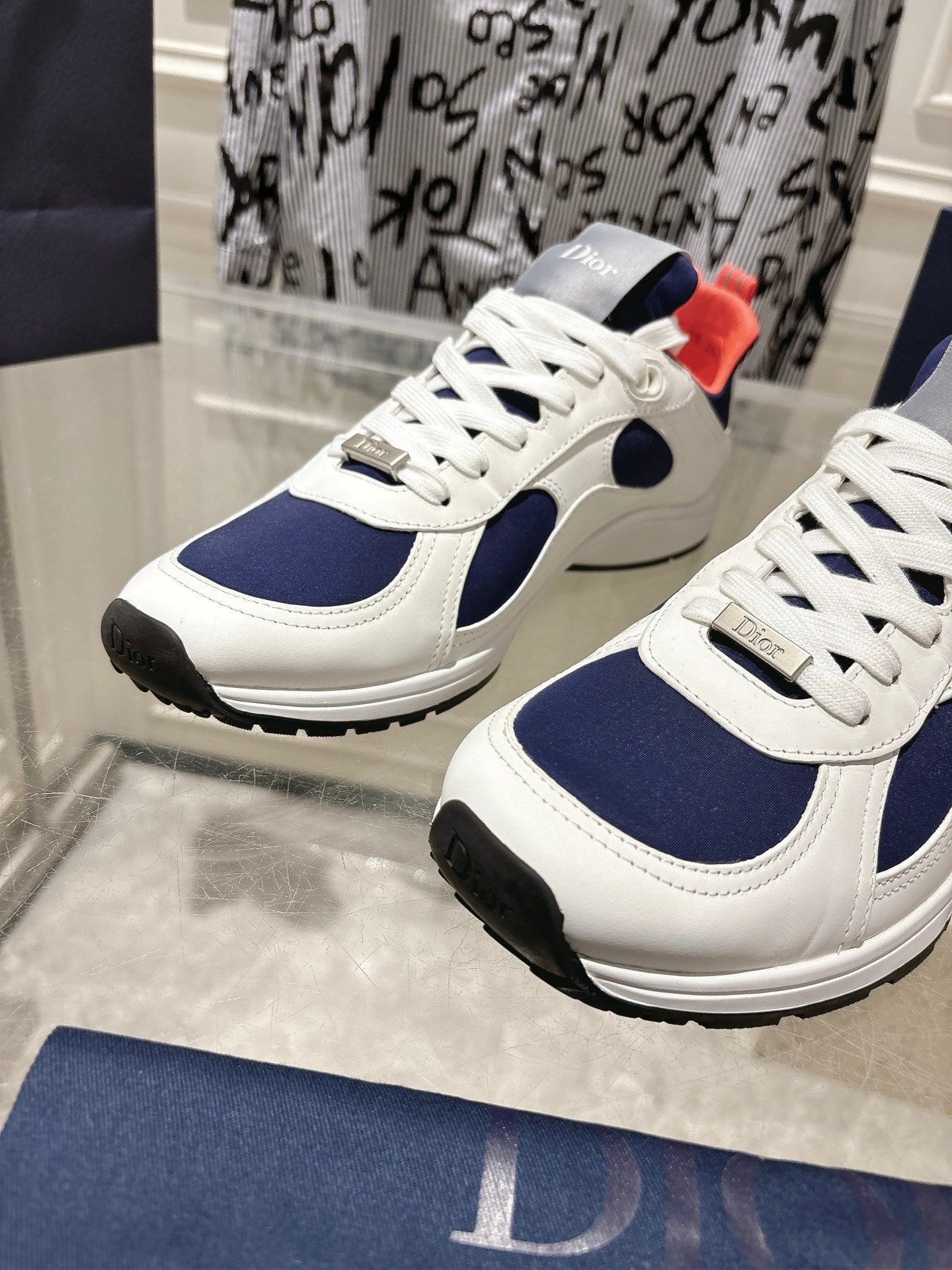 DIOR 25S MILE SERIES SNEAKERS 25MM IN WHITE BLUE CALFSKIN